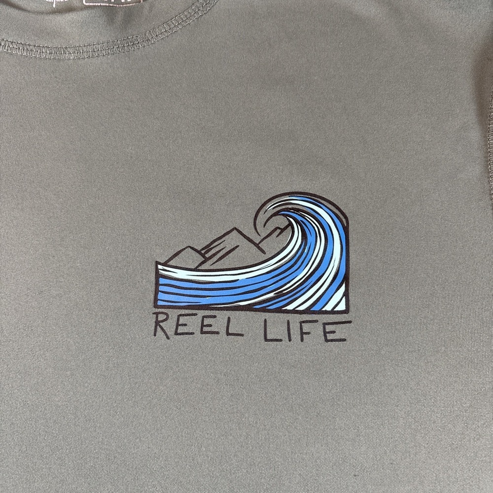 Reel Life Green Long Sleeve Sun Protecting Shirt Lightweight Men's Sz M Wave - Picture 2 of 12